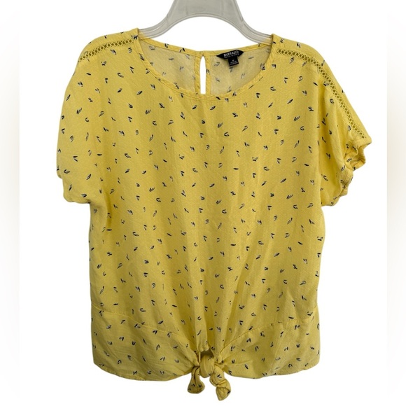 Buffalo David Bitton yellow tie front shirt top short sleeve - Picture 2 of 7